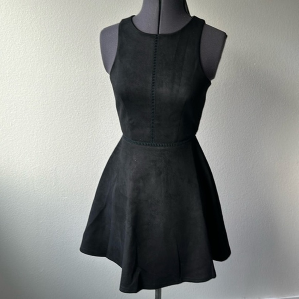 Francesca's Dress size XXS Black Polyester faux suede fit & flare balletcore
